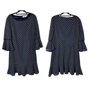Eliza J Dress Lace Ruffle Cocktail Mini Bell Sleeve Navy Blue 12